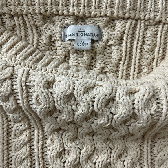 LL BEAN Signature  Fisherman Cable Knit Side Zip Sweater Womens Size Small Cream - Picture 10 of 11